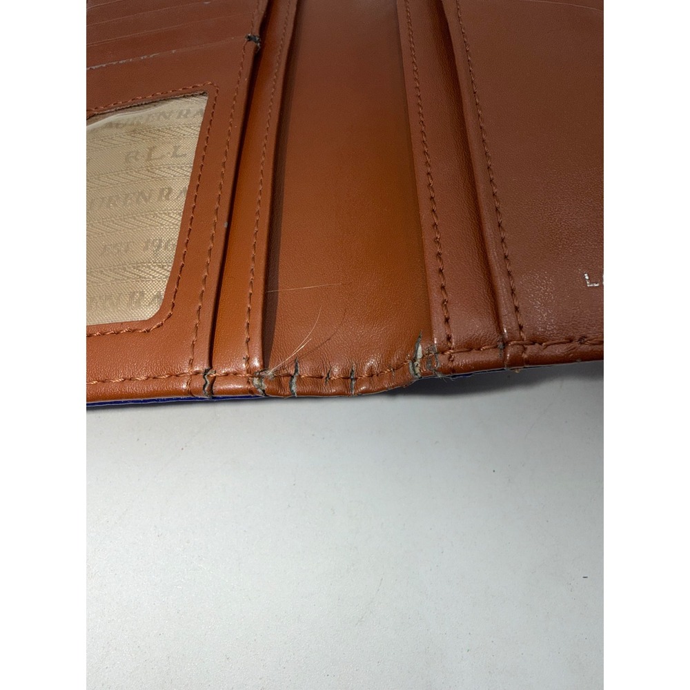 Lauren Ralph Lauren Blue Leather Slim Bifold Wallet Cognac Interior Silver Logo - Picture 6 of 10